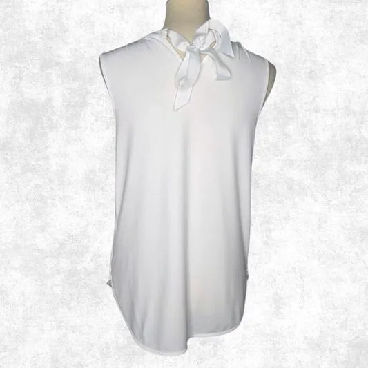 41 Hawthorn Pre loved White Draped Blouse w/ Keyhole Front & Back Tie – Size M